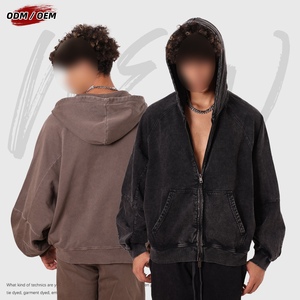 Heavyweight 480GSM 100% Cotton Zipper-Up Hoodie Oversized Raglan Sleeve Solid Lined Winter Vintage Boxy Streetwear - Product Image 5