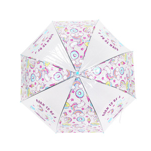 <span class=keywords><strong>Parapluie</strong></span> transparent <span class=keywords><strong>licorne</strong></span> de dessin animé pour adultes enfants simple longue poignée avec logo imprimé mignon en polyester - Product Image 4