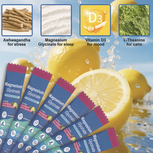 Sachets d'électrolytes en poudre : Glycinate <span class=keywords><strong>de</strong></span> magnésium, L-théanine, Ashwagandha, Vitamine D3, Sans sucre, Framboise, Soulagement du stress, Restez calme - Product Image 5