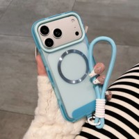 Étui de téléphone magnétique mat rouge bordeaux vintage avec cordon, coque de protection antichoc de luxe pour iPhone 17 Pro Max 16 Pro 15 14 13