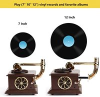 Tocadiscos de gramófono Retro, Tocadiscos, fonógrafo Vintage todo en uno con bocina de cobre de 3,5mm, Material de vinilo de salida USB incorporado
