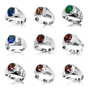 Fashion Wedding Rings For Men With Multi Color Cubic Zircon Stone For Man Jewelry Gift Mens 925 Sterling Silver Hand Rings