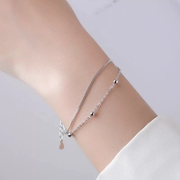 Bracelet à billes argentées SL62, double couche, design géométrique rond, bijoux polyvalents pour femmes, à porter au quotidien, cadeau, vente en gros