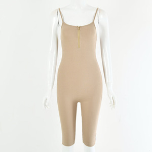 Combinaison sans manches dos nu taille haute moulante couleur unie pour femme en coton rose extensible – Idéale pour l'été - Product Image 5