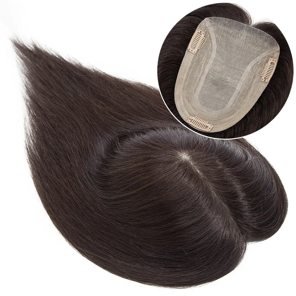 Tupé de mujer con bucle completo de PU, extensión de cabello humano brasileño, sistema de piezas de cabello negro y marrón, Color Natural