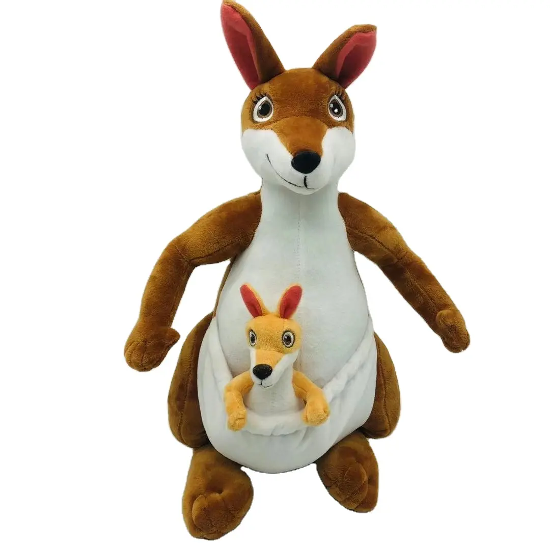 Super Soft animal kangaroo plush toy fashion soft stuffed plush white brown stuffed baby kangaroo toy and kangaroo mother doll