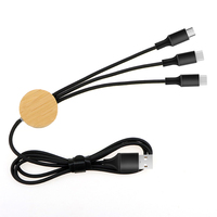 120cm LED Logo Cable de carga USB 3 en 1 Caja de bambú Cable trenzado de nailon
