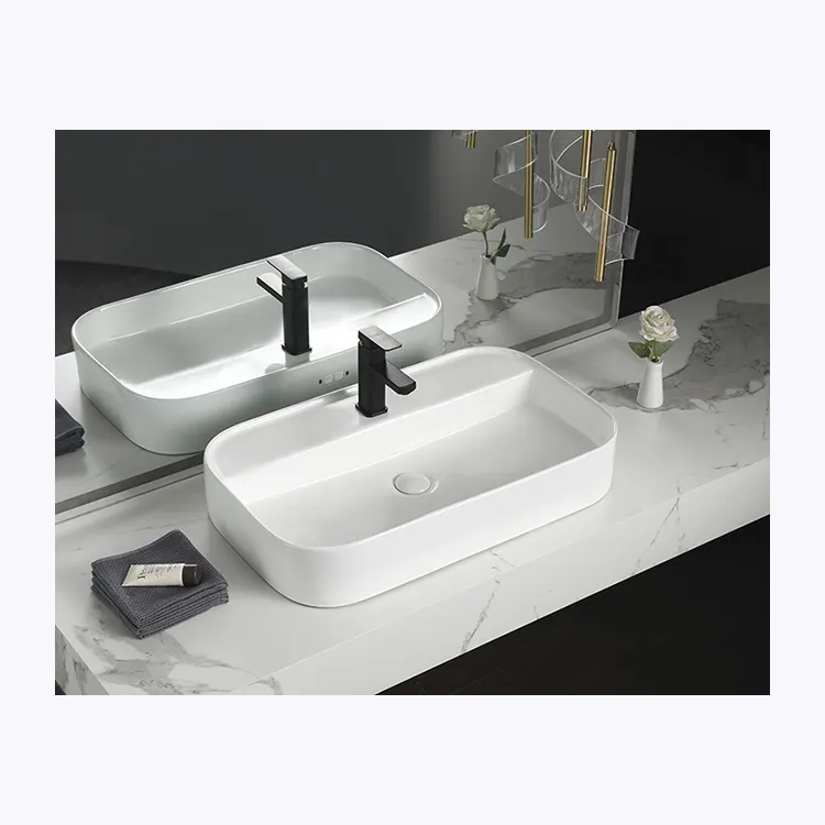 ダイレクトファクトリースクエアホワイト装飾手洗い洗面台アートセラミック洗面台シンク