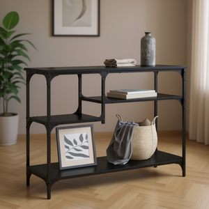 Black <b>Console</b> <b>Table</b> 39.4x13.8x29.5 Inches With Shelves Industrial Modern Living Room Furniture <b>Metal</b> Top <b>Leg</b> Base - Product Image 2