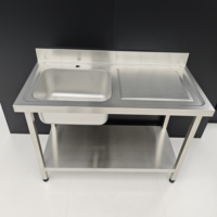 Évier commercial en acier inoxydable 201 304, cuve simple avec égouttoir, finition brossée mate, pour cuisine industrielle, autoportant