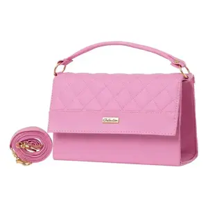 Sac bandoulière rose en cuir pour femme Fana, fermeture éclair, motif rayé, élégant, 7 pouces, usage quotidien - Product Image 3