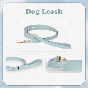 제조 업체 사용자 정의 내구성 비건 애완 동물 Pu 세트 개 가죽 스타 리벳 칼라 핸즈프리 가죽 끈 똥 가방 홀더 금속 후크 - Product Image 4