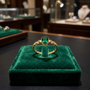 Bague Vintage Classique Plaqué Or avec Cristal Vert Taille Poire Sertie en Bezel, Bijou Femme en Pierre Précieuse pour Usage Quotidien, Fournisseur tiers - Product Image 1