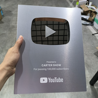 Premio Botón de 100K Reproducciones de YouTube, Placas de Premio de Aluminio Personalizadas, Premios de Creadores de YouTube 2026 en Oro