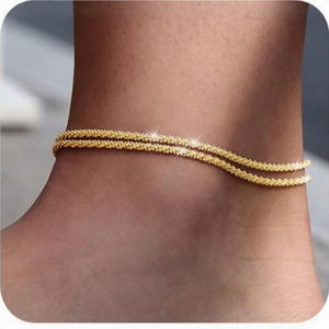 Chaîne de <span class=keywords><strong>cheville</strong></span> double couche pour <span class=keywords><strong>femme</strong></span>, style plage - Product Image 2
