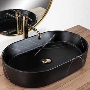 Lavabo de salle de bain MYN en marbre <span class=keywords><strong>noir</strong></span> <span class=keywords><strong>brillant</strong></span> italien, lavabo de salle à manger, lavabo de table - Product Image 4
