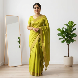 Sari de Seda Premium Verde Lima Mangal Giri para Invierno y Verano, Elegante, Hecho a Mano, Tradicional, para Fiestas y Celebraciones, de Secado Rápido - Product Image 6