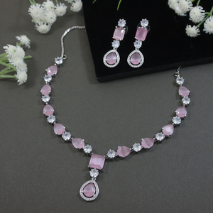 <b>Fashionable</b> Silver Plated Cubic Zirconia <b>Necklace</b> with Dazzling American Diamond Drop Earrings Jewellery Set for Women Gift - Product Image 3