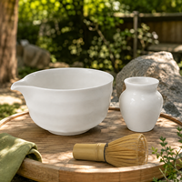 Ensemble de 4 pièces en céramique blanc ivoire pour Matcha, comprenant un Chawan à bec verseur, un support pour Chasen, un fouet en bambou et une cuillère, pour la cérémonie du thé, la maison et le café