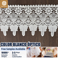 Dentelle florale européenne large à festons, blanc optique, ajourée, pour ourlets de vêtements, rideaux, fournitures de bricolage faites à la main