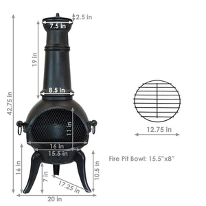 42インチ ブラック鋳鉄製自立式暖炉ストーブ 屋外ファイヤーピット 裏庭用チミネア - Product Image 2