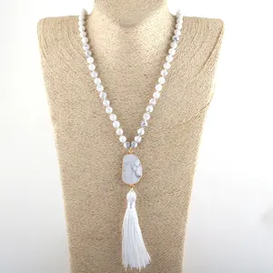 Collar de estilo bohemio con borlas de Luna anudada para mujer, joyería Tribal, color blanco, piedra Natural