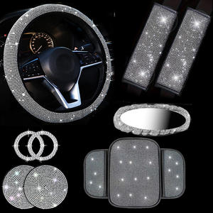 Housse de volant de <span class=keywords><strong>voiture</strong></span> OLIVER en polyester, best-seller transfrontalier, avec strass thermocollés et protection d'épaule incrustée de diamants - Product Image 3