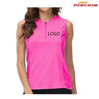 Pakaian olahraga desain kustom kaus Golf kerah risleting tanpa lengan atasan Tenis Wanita kaus tenis atletik