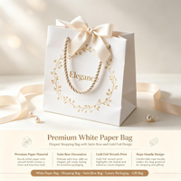Sacs cadeaux réutilisables personnalisés de luxe en papier recyclé blanc pour mariage, fête ou shopping, avec logo.