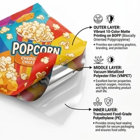 Sachet alimentaire métallisé haute barrière finition mate, pochette verticale pour l'emballage de chips et de noix