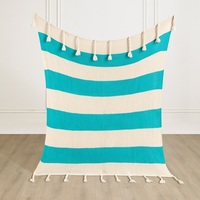 Jeté de canapé en tricot doux personnalisable, décoration moderne pour la maison, vert magique, turquoise, blanc, large rayure, design à franges