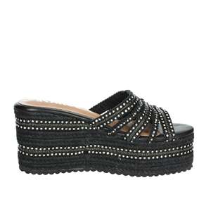 Ikaros Women's Wedge Slides Black P2540 Platform <b>Sandals</b> With Rhinestones - Product Image 4
