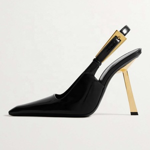 Escarpins à bout pointu pour femmes avec boucles, talons aiguilles fins en métal, sandales sexy à découpe latérale en cuir verni - Product Image 6