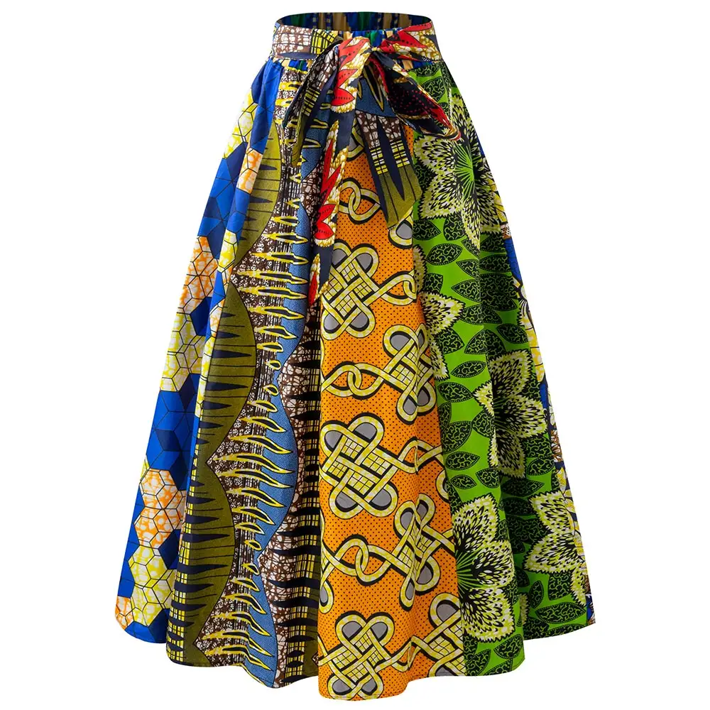 ほとんどのポプラスカートアンカラキテンジデザイン服アフリカプリントワックス生地ロングプリント女性マキシスカートドレスワンサイズ