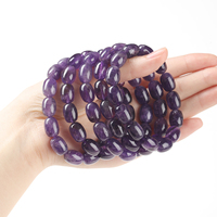 Bracelet extensible de haute qualité en perles de baril d'améthyste naturelle, pierre précieuse de cristal violet ovale, bijoux en gros