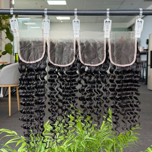 Vente en gros usine : Cheveux humains vierges brésiliens 100% naturels, closure HD Lace 4x4 Deep Wave, 14-20 pouces, sans nœuds, styles variés - Product Image 2