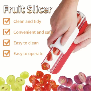 Coupe-fruits multifonctionnel en plastique rouge avec fermeture éclair, trancheuse à salade manuelle en acier inoxydable pour la cuisine, appareil ménager - Product Image 1