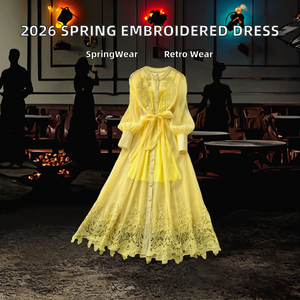 Vestidos Casuales de Primavera 2026 para Mujer, Tejidos, Bordados, con Cinturón en la Cintura, Estilo Romántico, Vestido Midi - Product Image 2