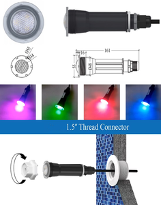 Chất Lượng Cao D55mm Đa Màu Sắc Thay Đổi 18W 12V Nicheless Lõm 1.5 Inch Phù Hợp Thay Thế LED Hồ Bơi Và Spa Ánh Sáng - Product Image 5