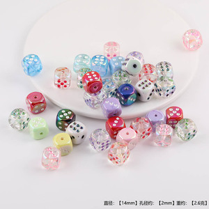 Perles de dés en acrylique plaquées de 14mm, couleurs mélangées, pour la fabrication de bijoux, accessoires artisanaux DIY - Product Image 3