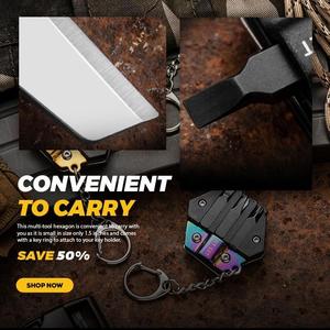 Porte-clés multi-outils 14 en 1, kit hexagonal, mini poche pliante, ensemble d'outils de survie avec couteau et tournevis, pour l'extérieur aussi - Product Image 4