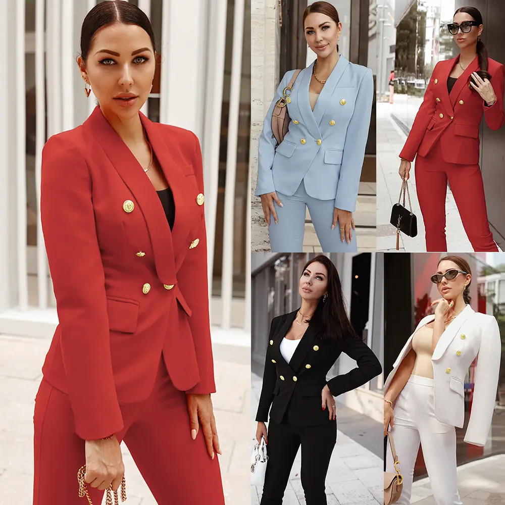 D&M New women's coats set Office Blazer Ladies Lapel Long Sleeve Female Jacket Slim Femme Zipper Blazer Suit for Women set