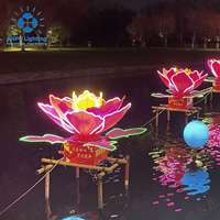 Sculpture géante flottante LED en forme de pivoine Anpu Lighting, feuilles imperméables pour extérieur, Halloween, Noël, Nouvel An, festival