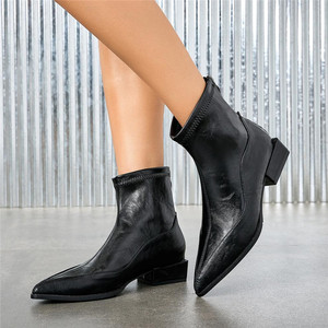 Venta al por mayor nuevo <span class=keywords><strong>Otoño</strong></span>/<span class=keywords><strong>Invierno</strong></span> estilo francés de moda versátil punta estrecha tacón grueso cremallera Martin botas - Product Image 5