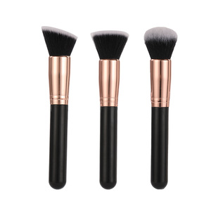 Rounded <b>Foundation</b> Brush Soft Synthetic Bristles Black Handle Rose Gold Ferrule Airbrush Base Tool - Product Image 4
