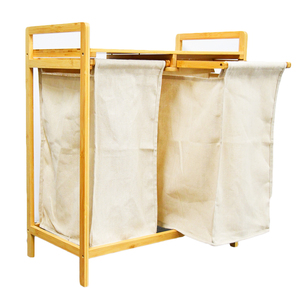 Large <strong>Double</strong> Deluxe Frame Wooden Bamboo Clothes Basket <strong>Laundry</strong> <strong>Hamper</strong> Landry <strong>Hamper</strong> Waterproof with Lid and Liner - Product Image 3