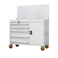 Armoire à outils roulante robuste en acier avec 5 tiroirs, armoire latérale et panneau perforé, coffre à outils mobile verrouillable pour garage et atelier