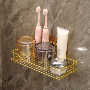 <b>Gold</b> Bathroom <b>Shelf</b> <b>Wall</b> Mounted Storage Rack For Toiletries Personal Care Products Rectangle Shape 4-7.9in Depth - Product Image 4