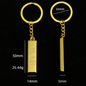 Custom Logo 3D Personalized Initial Blank Gold Plated Bar Bullion Key Chain Women Men Gold Bar Keyring Metal Keychains