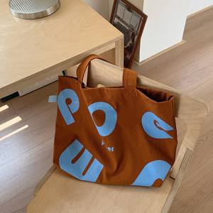 Bolsa de Lona con Estampado de Letras Naranja, Gran Capacidad, Informal, para Mujer, Verano 2025 - Product Image 4